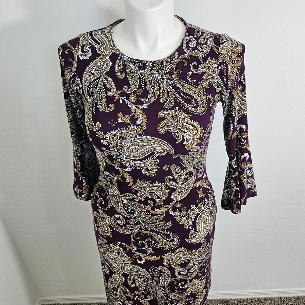 Tommy Hilfiger Petite Paisley Bell-Sleeve Shift Dress - Size 2 - Picture 5 of 9